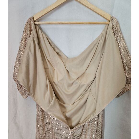 Gold Sequin Flowing 1920's Style Evening Gown Dress Size XL Waist 34 Bridesmaid - Picture 10 of 13